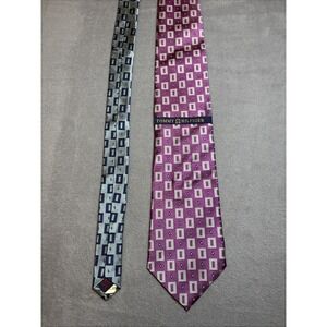 Tommy Hilfiger Mens Neck Tie Silk Purple Geometric Squares NWT